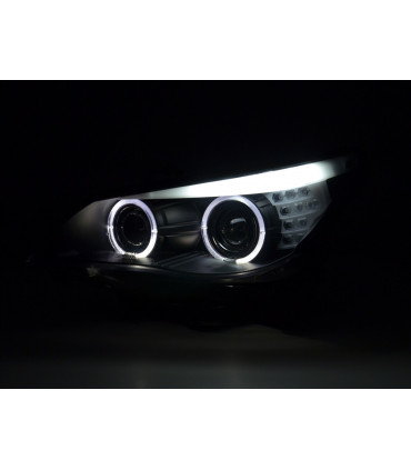 Fari - Fari Xenon Angel Eyes LED BMW 5er E60 / E61 05-08 neri per la guida