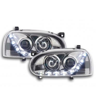 Fari - Luce diurna LED DRL faro VW Golf 3 tipo 1HXO 1EXO 91-97 cromato...