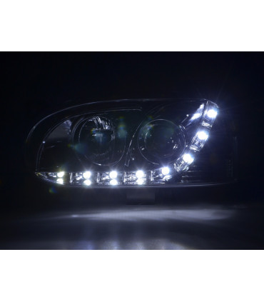 Fari - Luce diurna LED DRL faro VW Golf 3 tipo 1HXO 1EXO 91-97 cromato...