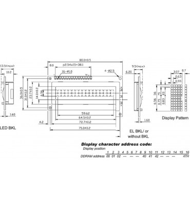 Display - LCD 16 x 1 VISTA INFERIORE TRANSFLETTENTE - CON RETROILLUMINAZIONE…