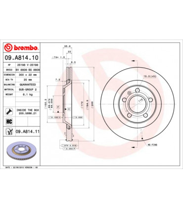 Disque de frein BREMBO 09.A814.11 AUDI A4 A4 Avant A4 Cabriolet
