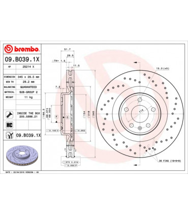 Disque de frein BREMBO 09.B039.1X AUDI Q5 A5 A4 A4 Avant A5 Cabriolet A5 Sportback
