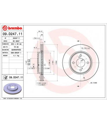 Disque de frein BREMBO 09.D247.11 SUZUKI Baleno Swift V