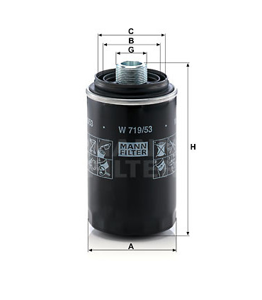 Filtre a huile MANN-FILTER W 719/53 VW Multivan VI Transporter VI Bus Transporter V Bus Multivan V