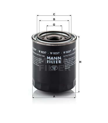 Filtre systeme hydraulique de travail MANN-FILTER W 923/7