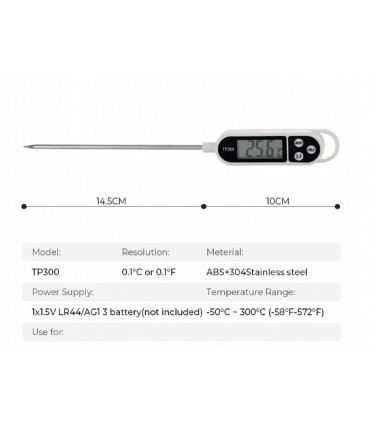 Digital Kitchen Thermometer, Stainless Steel, Instant-Read