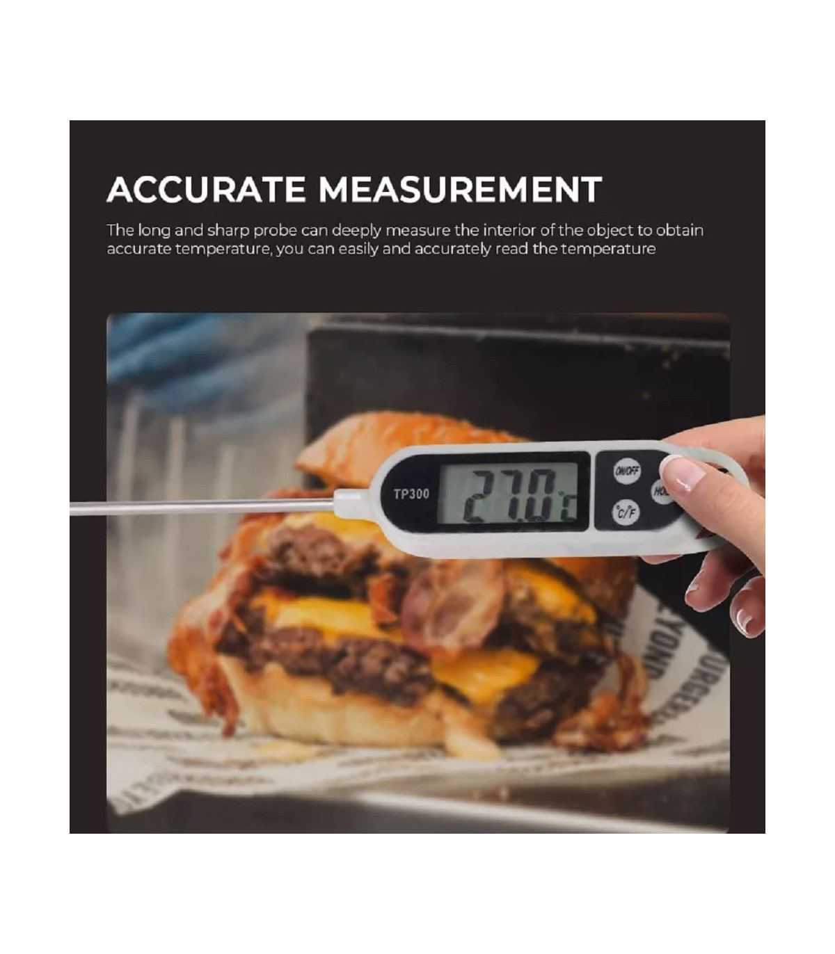 Digital Kitchen Thermometer, Stainless Steel, Instant-Read