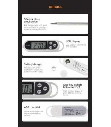 Digital Kitchen Thermometer, Stainless Steel, Instant-Read