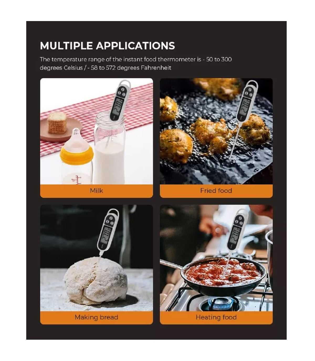 Digital Kitchen Thermometer, Stainless Steel, Instant-Read
