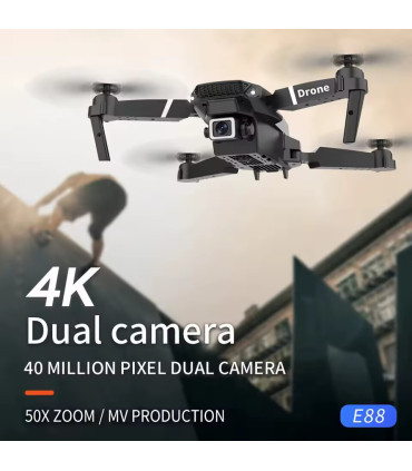 Drone E88 Pro WIFI FPV avec caméra HD 4K, quadricoptère RC pliable - Cadeau parfait