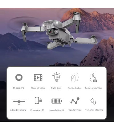 Drone E88 Pro WIFI FPV avec caméra HD 4K, quadricoptère RC pliable - Cadeau parfait