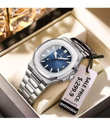 Montre de luxe carrée pour homme en acier inoxydable étanche avec date, aiguilles lumineuses - 