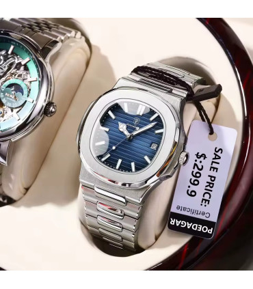 Montre de luxe carrée pour homme en acier inoxydable étanche avec date, aiguilles lumineuses - 