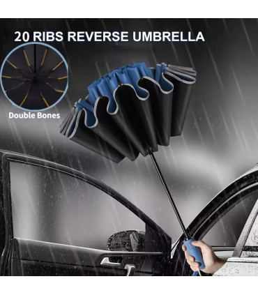 Parapluie pliant automatique inversé pour hommes et femmes avec bande réfléchissante coupe-vent