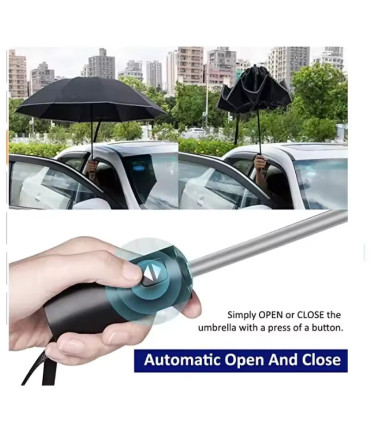 Parapluie pliant automatique inversé pour hommes et femmes avec bande réfléchissante coupe-vent