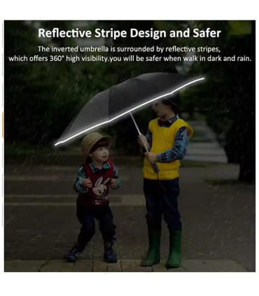 Parapluie pliant automatique inversé pour hommes et femmes avec bande réfléchissante coupe-vent
