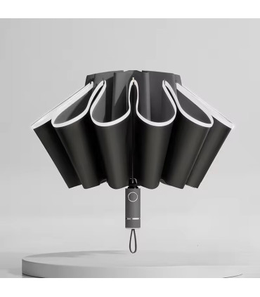 Parapluie pliant automatique inversé pour hommes et femmes avec bande réfléchissante coupe-vent