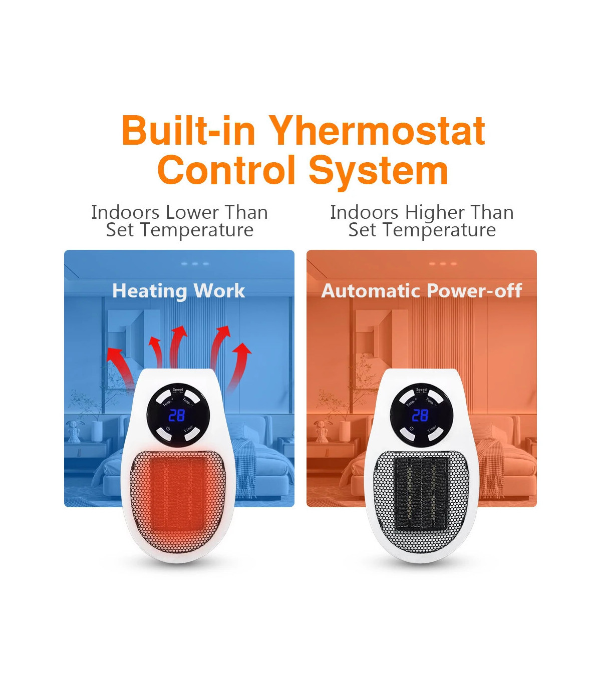 Portable Electric Heater 500W, 500W, Wall Outlet, Home Appliance, Heater Stove, M