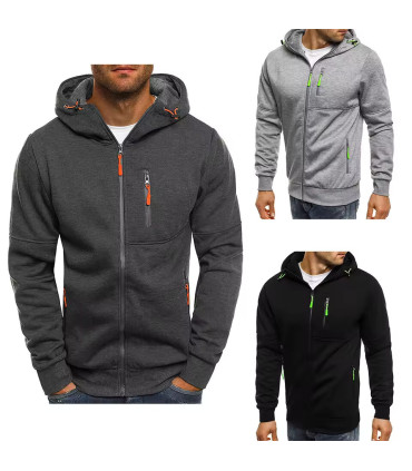 Sweat à capuche à manches longues pour hommes avec fermeture éclair, veste décontractée sportiv