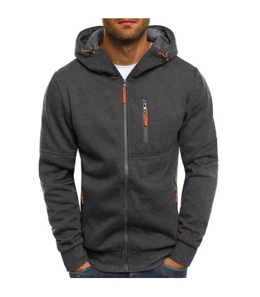 Sweat à capuche à manches longues pour hommes avec fermeture éclair, veste décontractée sportiv