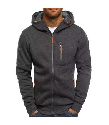 Sweat à capuche à manches longues pour hommes avec fermeture éclair, veste décontractée sportiv