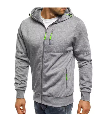 Sweat à capuche à manches longues pour hommes avec fermeture éclair, veste décontractée sportiv
