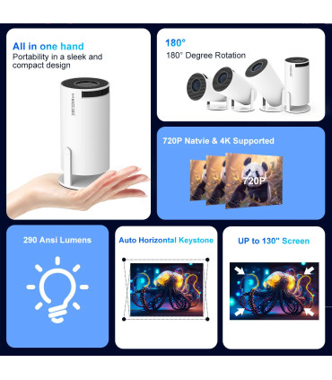 [HY300 Pro-White] Projecteur MAGCUBIC HY300 PRO 4K Android 11 double Wifi6 290ANSI Allwinner H7