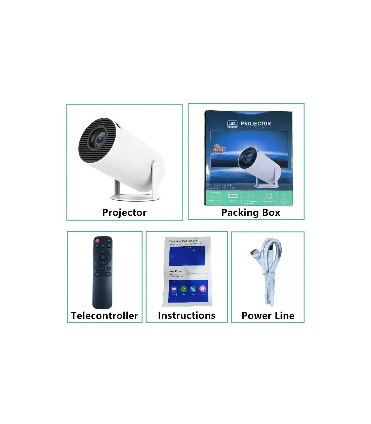 [Wired-with box] Projecteur portable USAMR HY200 1080P, 270 ° Angle réglable, projecteur de fil