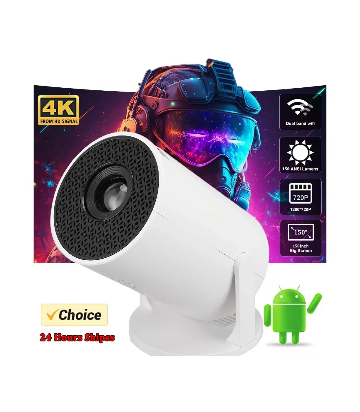 [Wired-with box] Projecteur portable USAMR HY200 1080P, 270 ° Angle réglable, projecteur de fil