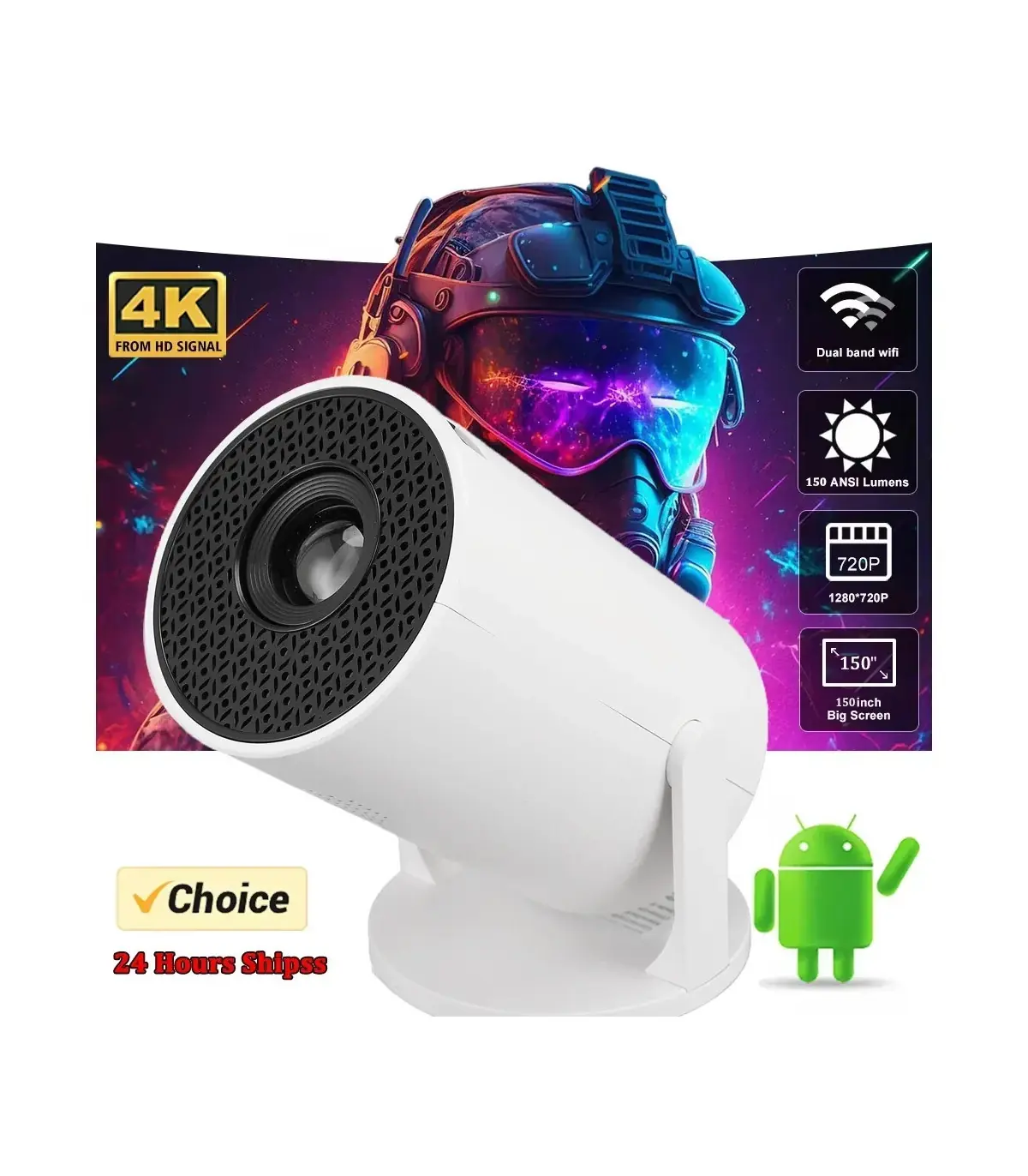 [Wired-with box] Projecteur portable USAMR HY200 1080P, 270 ° Angle réglable, projecteur de fil