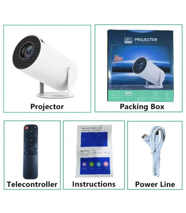 [Wired-with box] Projecteur portable USAMR HY200 1080P, 270 ° Angle réglable, projecteur de fil