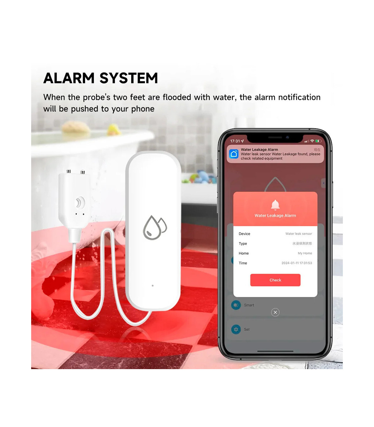 [Wifi 1Pcs] Tuya WiFi/ZigBee capteur d\'eau alarme de fuite détecteur de fuite d\'inondation mais