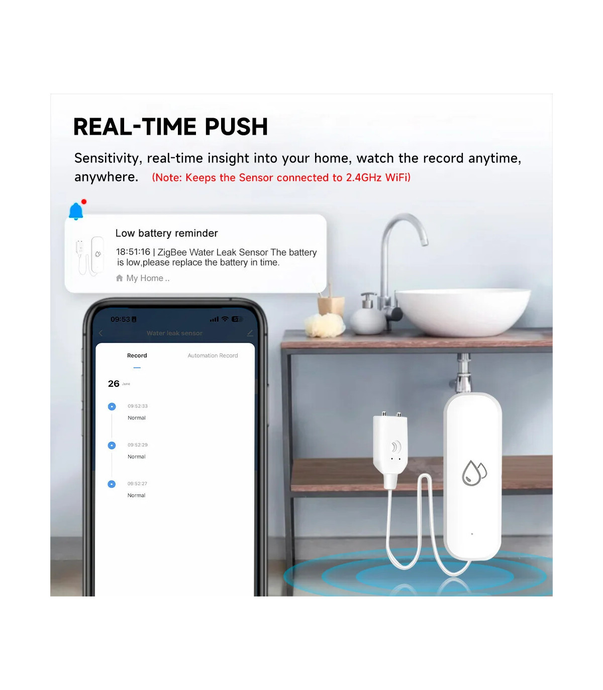 [Wifi 1Pcs] Tuya WiFi/ZigBee capteur d\'eau alarme de fuite détecteur de fuite d\'inondation mais