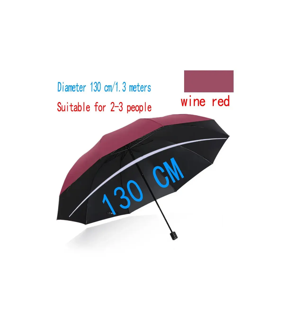 [Red] Parapluie pliant surdimensionné de 130CM, coupe-vent et imperméable, grand parasol de sol