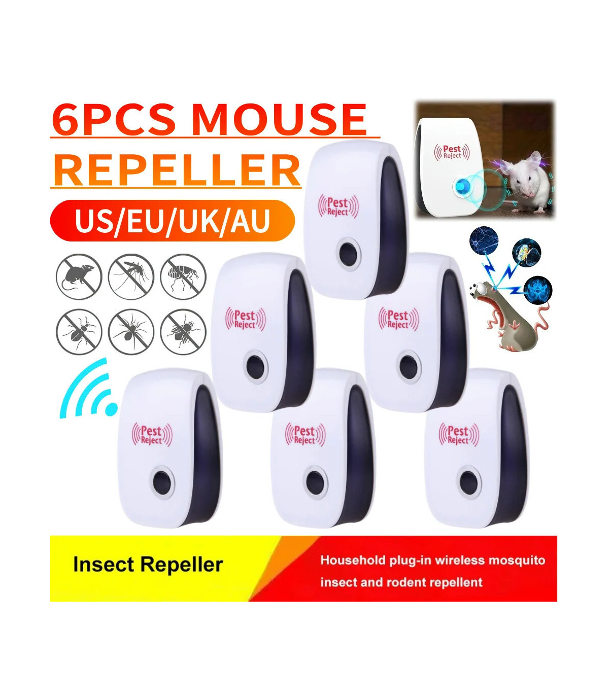 Répulsif antiparasitaire ultrasonique, 6 pièces, répulsif antiparasitaire et insectes à longue 