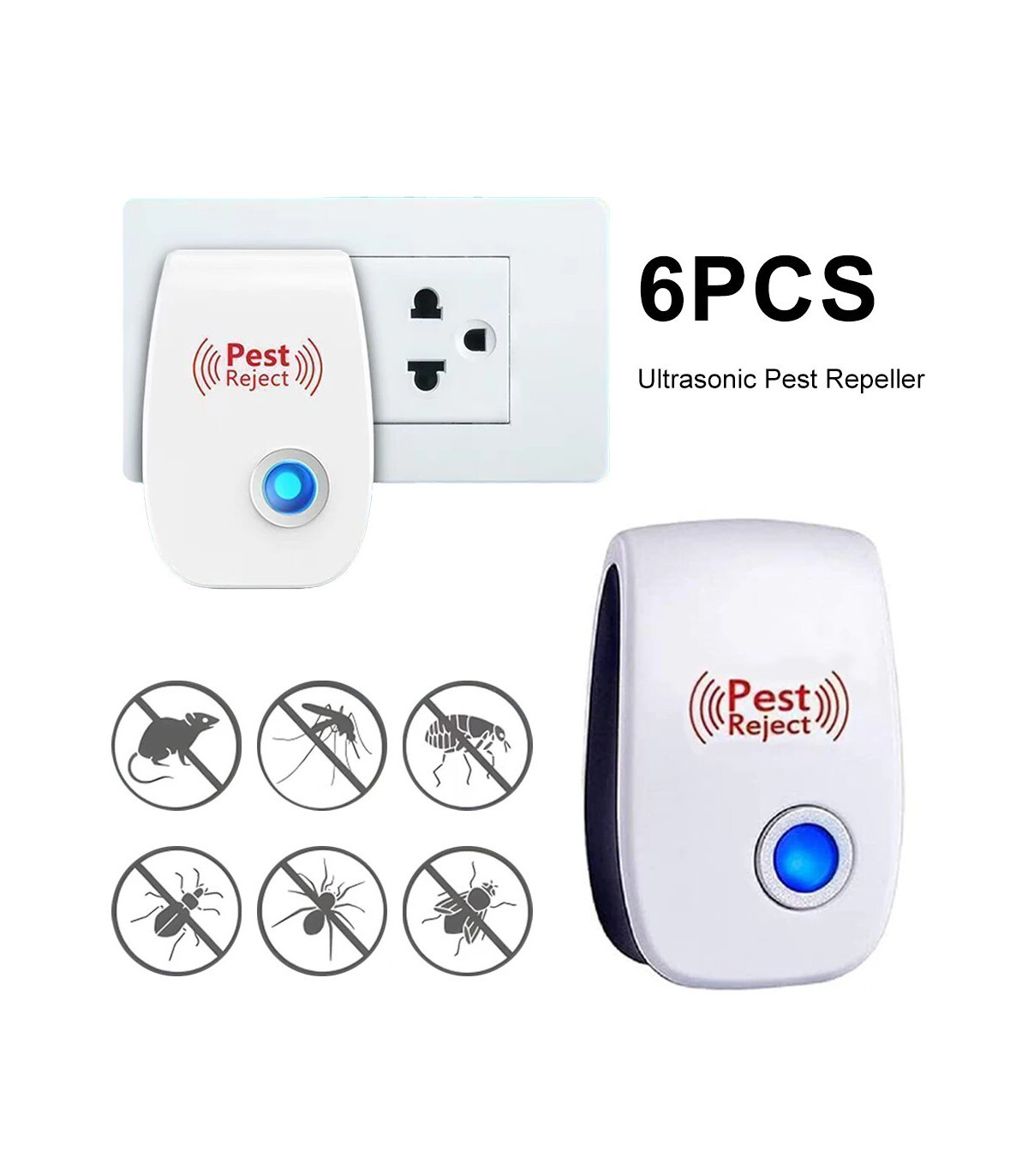 Répulsif antiparasitaire ultrasonique, 6 pièces, répulsif antiparasitaire et insectes à longue 