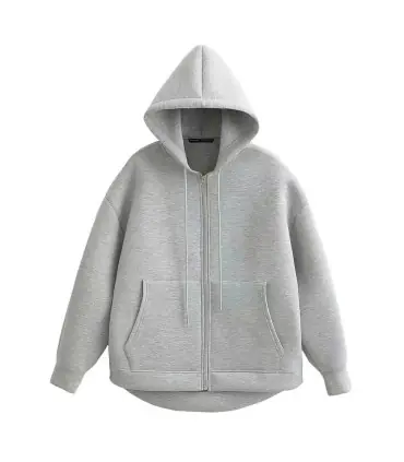 HH automne femmes gris veste avec capuche à manches longues grande poche veste à glissière mant