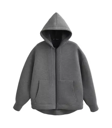 HH automne femmes gris veste avec capuche à manches longues grande poche veste à glissière mant