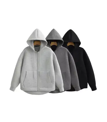 HH automne femmes gris veste avec capuche à manches longues grande poche veste à glissière mant