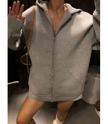 HH automne femmes gris veste avec capuche à manches longues grande poche veste à glissière mant