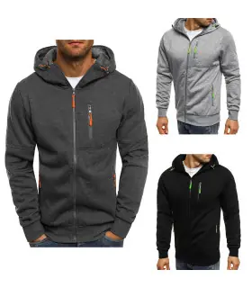 Sweats à capuche à manches longues pour hommes, sweat-shirt à fermeture éclair, vêtements sport