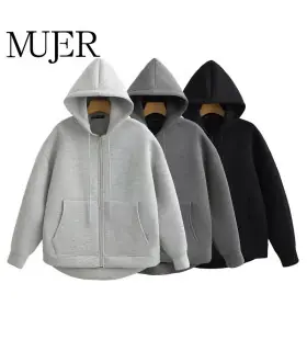 MUJER sweat à capuche zippé femmes automne sweat à capuche femme à manches longues surdimension