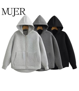 MUJER sweat à capuche zippé femmes automne sweat à capuche femme à manches longues surdimension