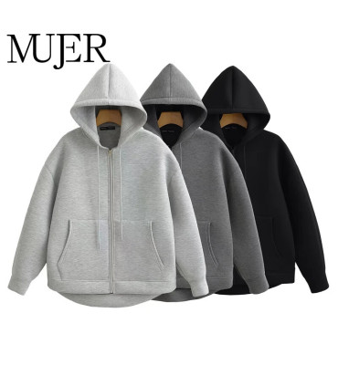 MUJER sweat à capuche zippé femmes automne sweat à capuche femme à manches longues surdimension