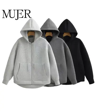 MUJER sweat à capuche zippé femmes automne sweat à capuche femme à manches longues surdimension