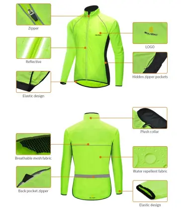 WOSAWE hommes coupe-vent imperméable réfléchissant veste de cyclisme vtt vélo à manches longues
