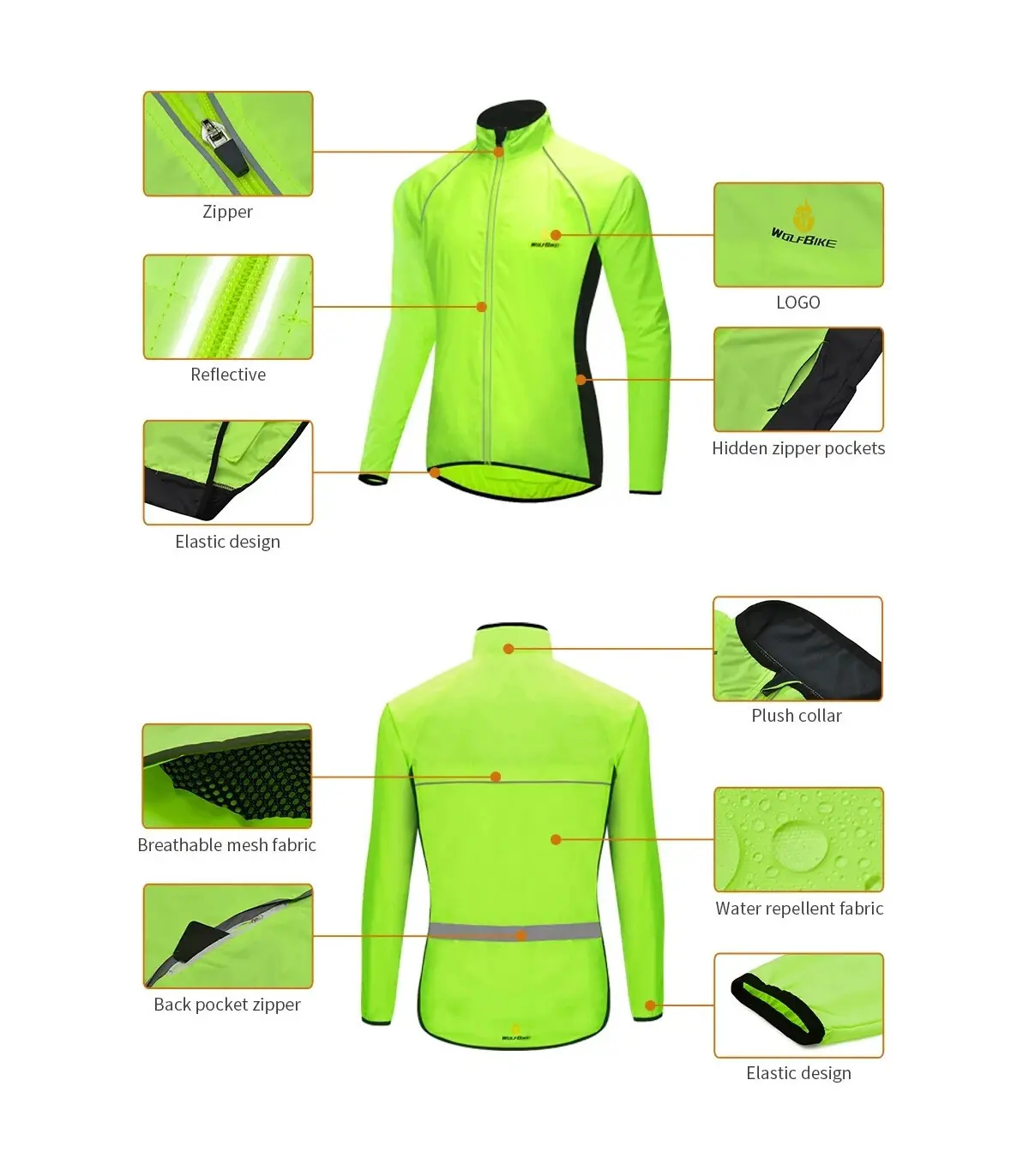 WOSAWE hommes coupe-vent imperméable réfléchissant veste de cyclisme vtt vélo à manches longues