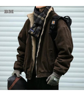 Chaqueta polar vintage japonesa para hombre, chaqueta gruesa de alta calidad, streetwear coreano.