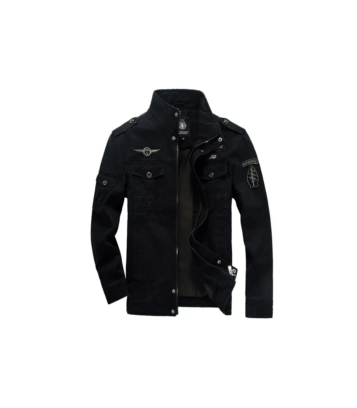 Veste militaire pour hommes de haute qualité, col multi-poches, manches brodées, outillage pilo