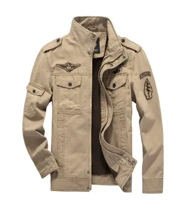 Veste militaire pour hommes de haute qualité, col multi-poches, manches brodées, outillage pilo
